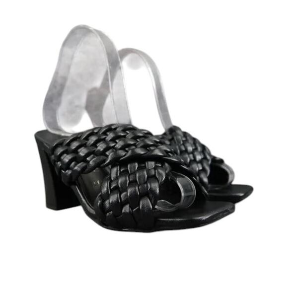 Anne Klein Shoes Womens 5 Sandal Mule Slide Pump Woven Straps Block Heel Black - Picture 1 of 16
